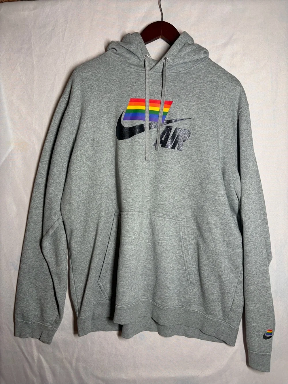 Nike Gray Hoodie with Rainbow Swoosh - Men's Pullover